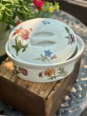 BIA Cordon Bleu Floral Covered Casserole Dish Hand Decorated USA